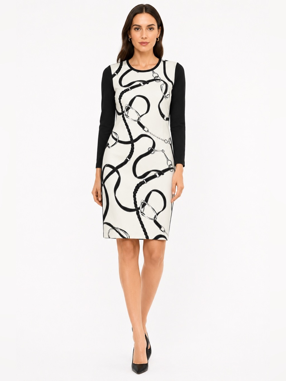 Lauren Ralph Lauren Equestrian Bridle Print Dress Black Cream | Quiet Luxury | M